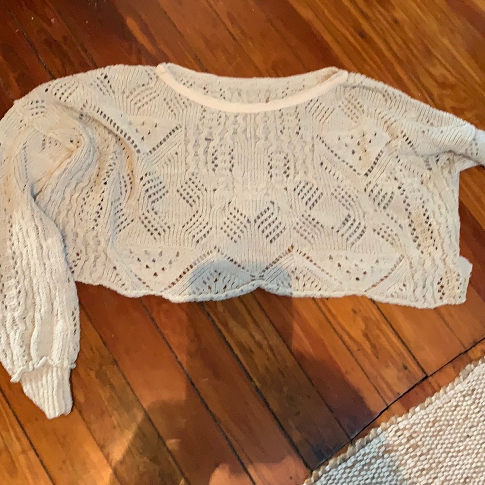 Free People Cream Knit Sweater cropped.